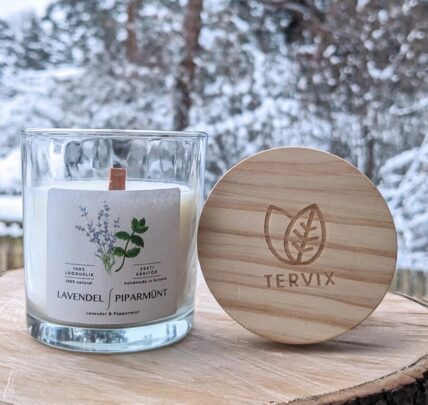 Lõhnaküünal puidust tahiga Lavendel-piparmünt