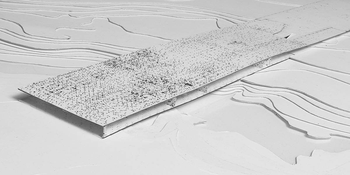 Raadile kavandatud Eesti Rahva Muuseumi peahoone arhitektuurikonkursi võidukavand Mälestuste väli (Memory Field) (2005). Allikas: ERM Fk 2885: 258