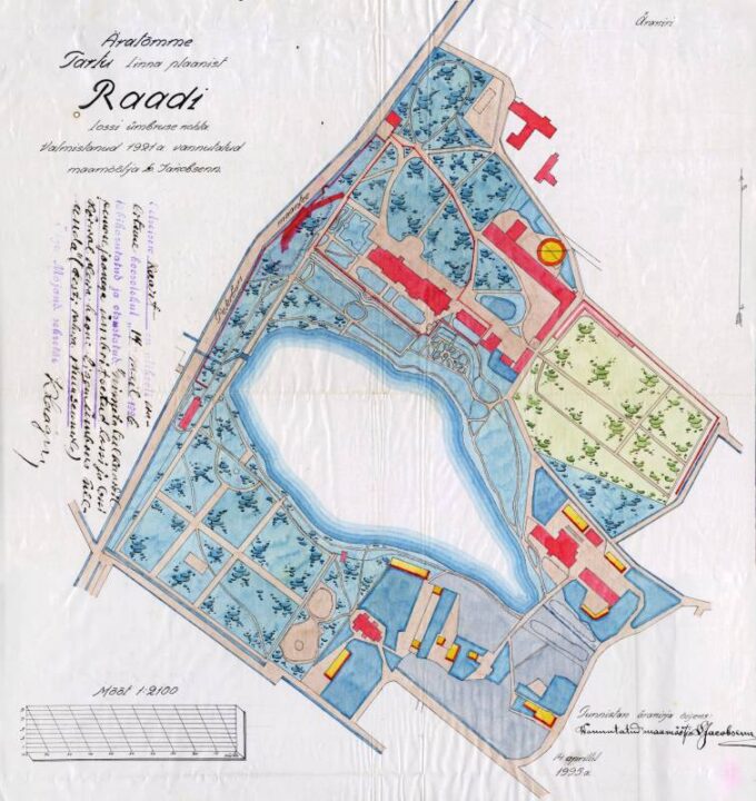 Äratõmme Tartu linna plaanist Raadi lossi ümbruse kohta (1921).
Kaart: Eesti Ajalooarhiiv. F 2100 n6 s 363